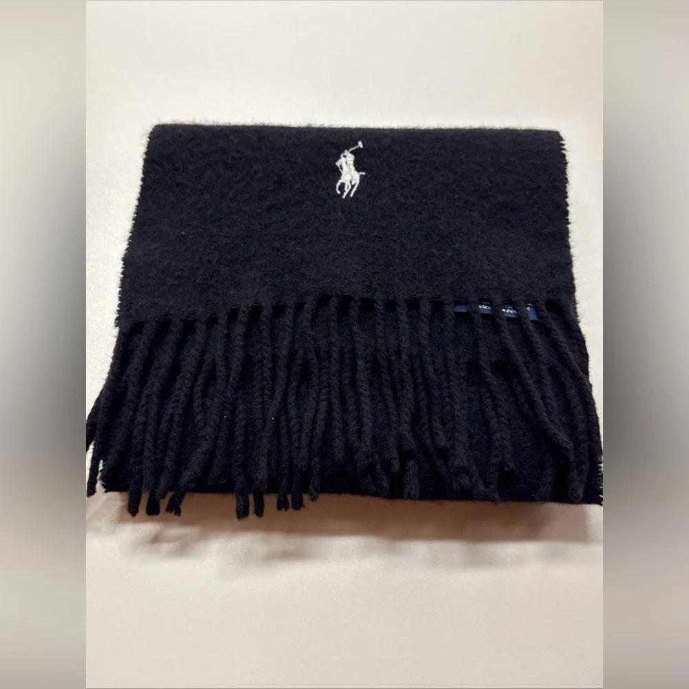 VTG Ralph Lauren Men’s Black 100% Lambswool Neck Scarf‎ Wool Made Italy Preppy
